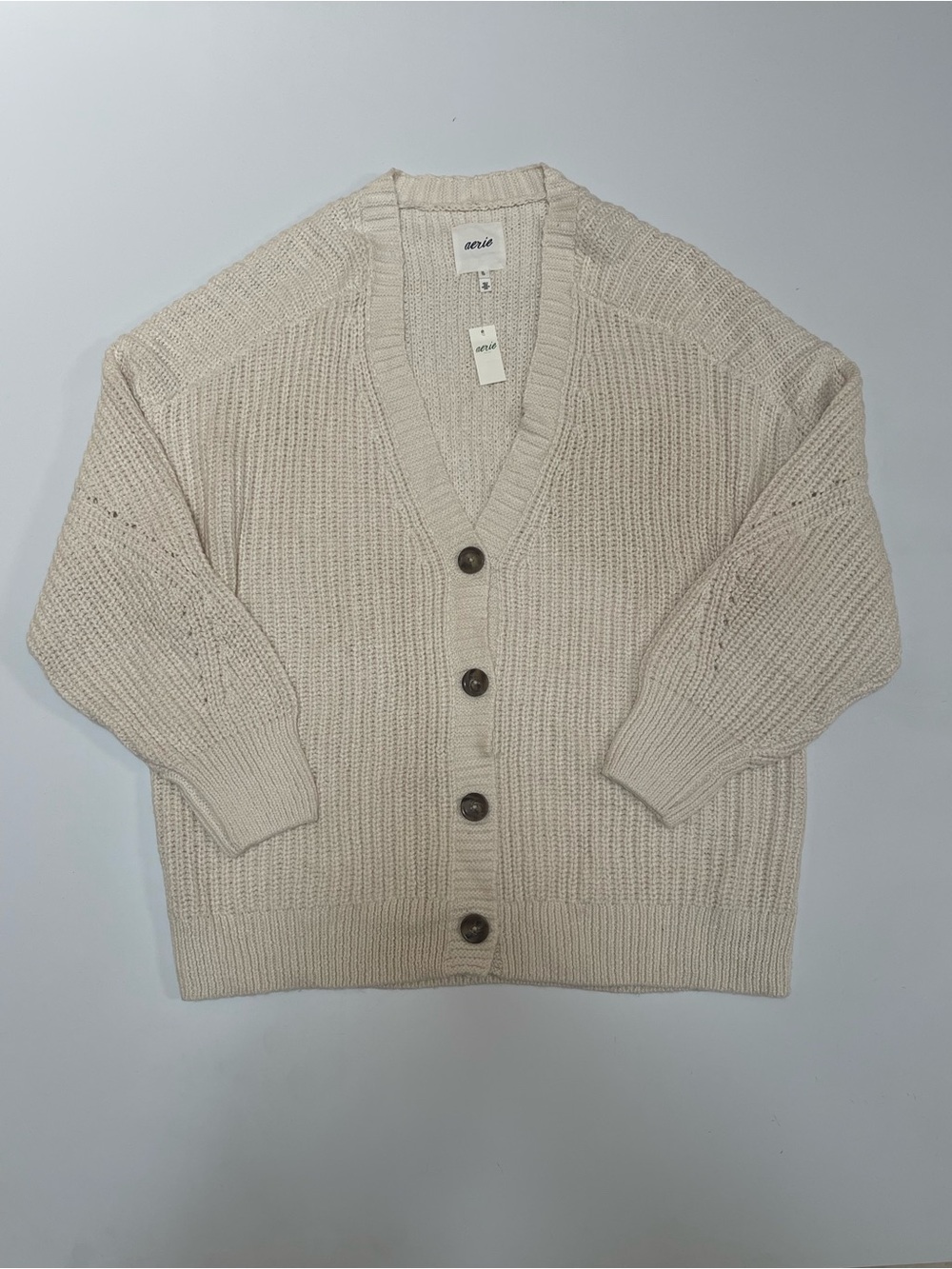 Aerie Oversized Chunky Knit Button Cardigan Cream NWT Size XL